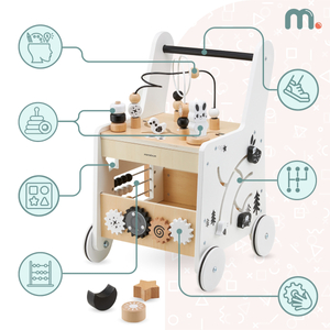 6in1 barnvagn, gåstol i trä med funktion för inlärningsbord