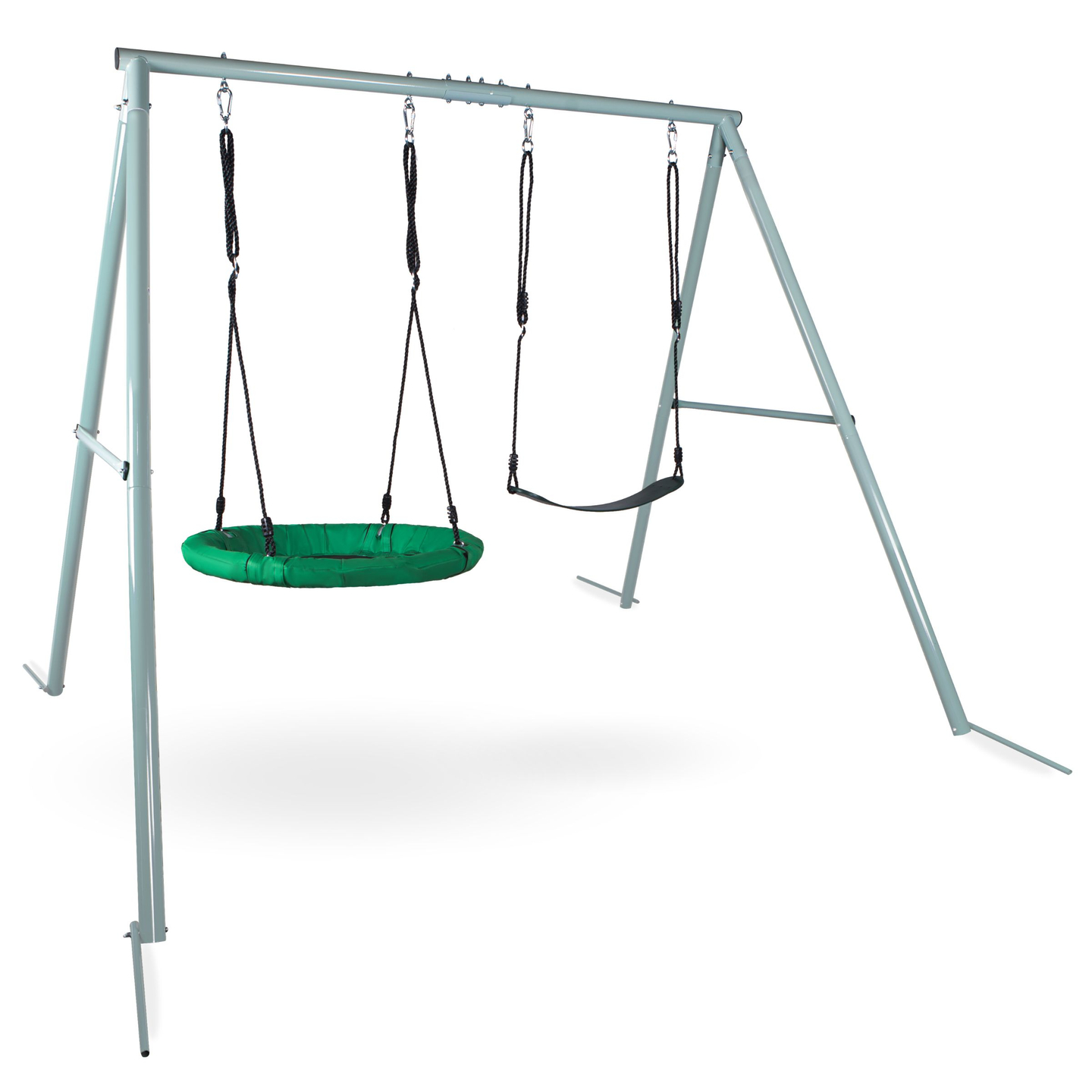 Dubbel trädgårdsgunga med ram och rep - sittdel och storkbo