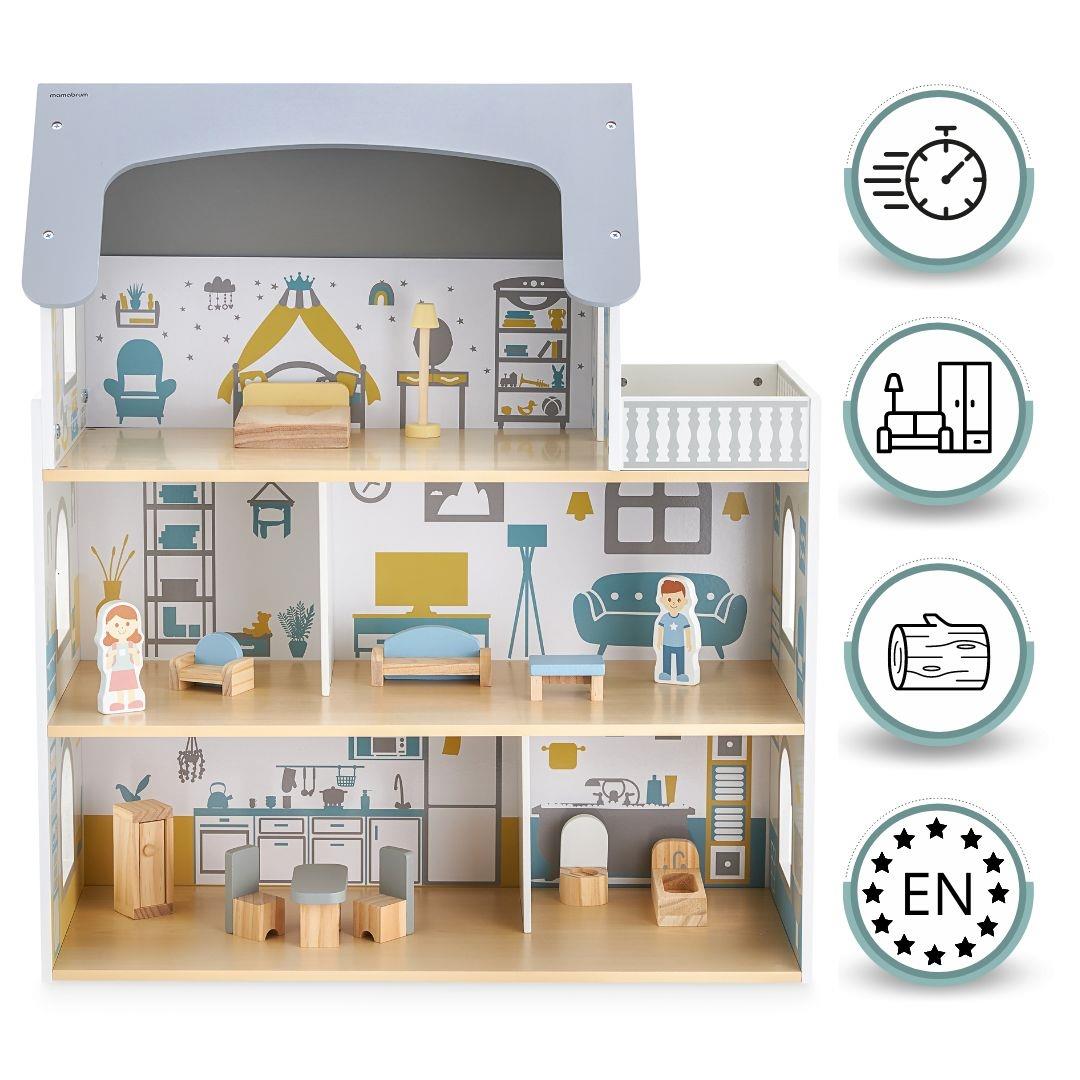 Dockhus i vitt trä med terrass och tillbehör