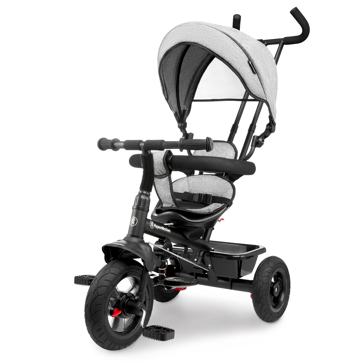 Trehjuling för barn 1-4 år - TOBI FREY - grå färg - svängbar - pumpade hjul + tryckare