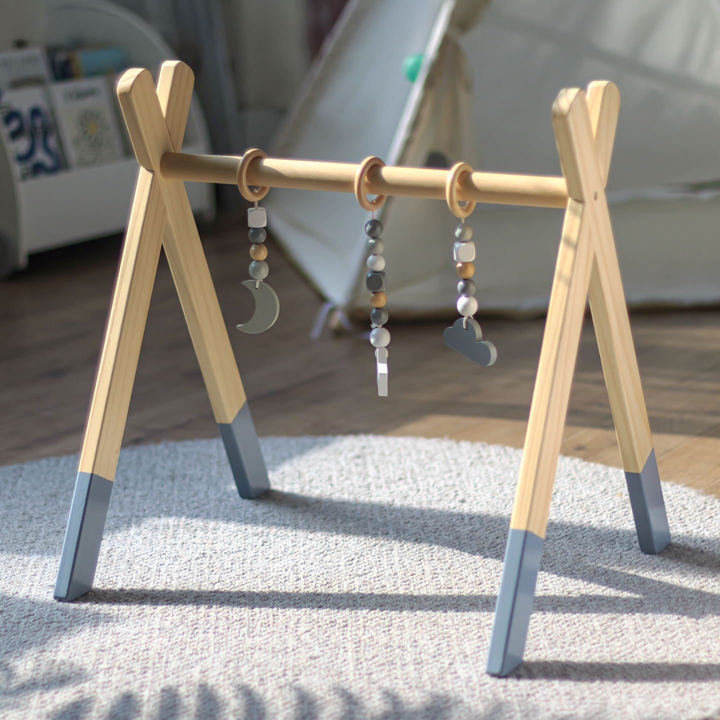 Baby Gym utbildningsställ i trä - färg grå