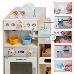 Stor XXXL-butik i trä för barn med snabbmatsbar - Corner shop + Kaffemaskin + Ugn + Kylskåp - 106 ac.