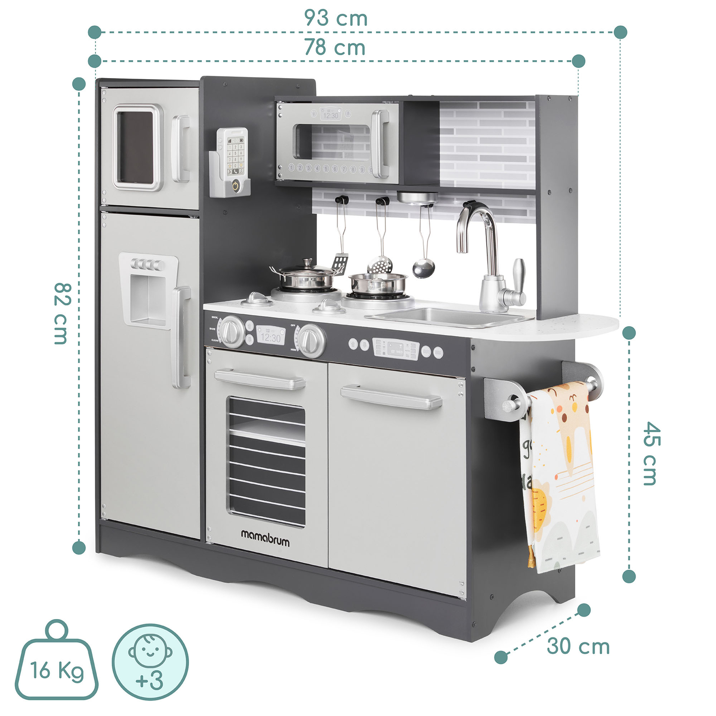 XXL träkök med LED-belysning, förkläde och tillbehör