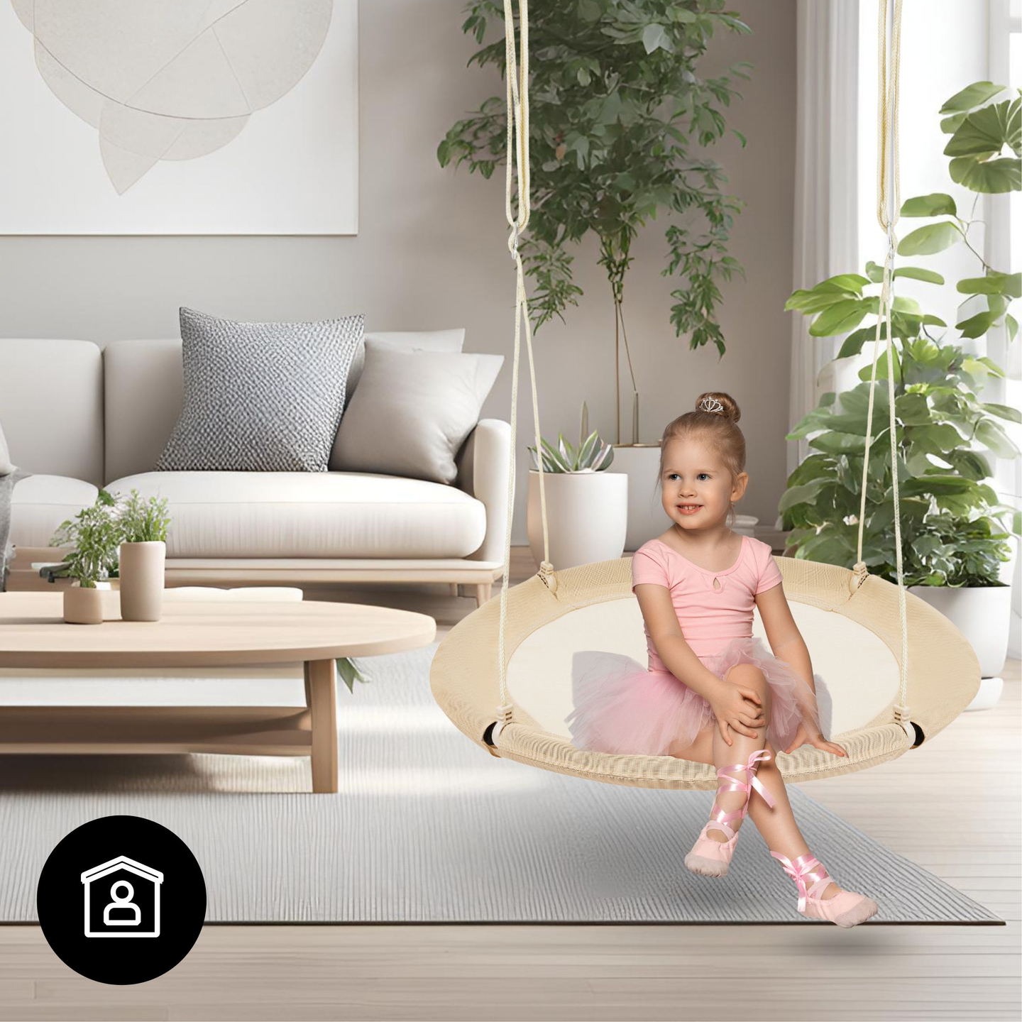 HyperMotion storkbo gunga - 100 cm diameter, boho beige färg