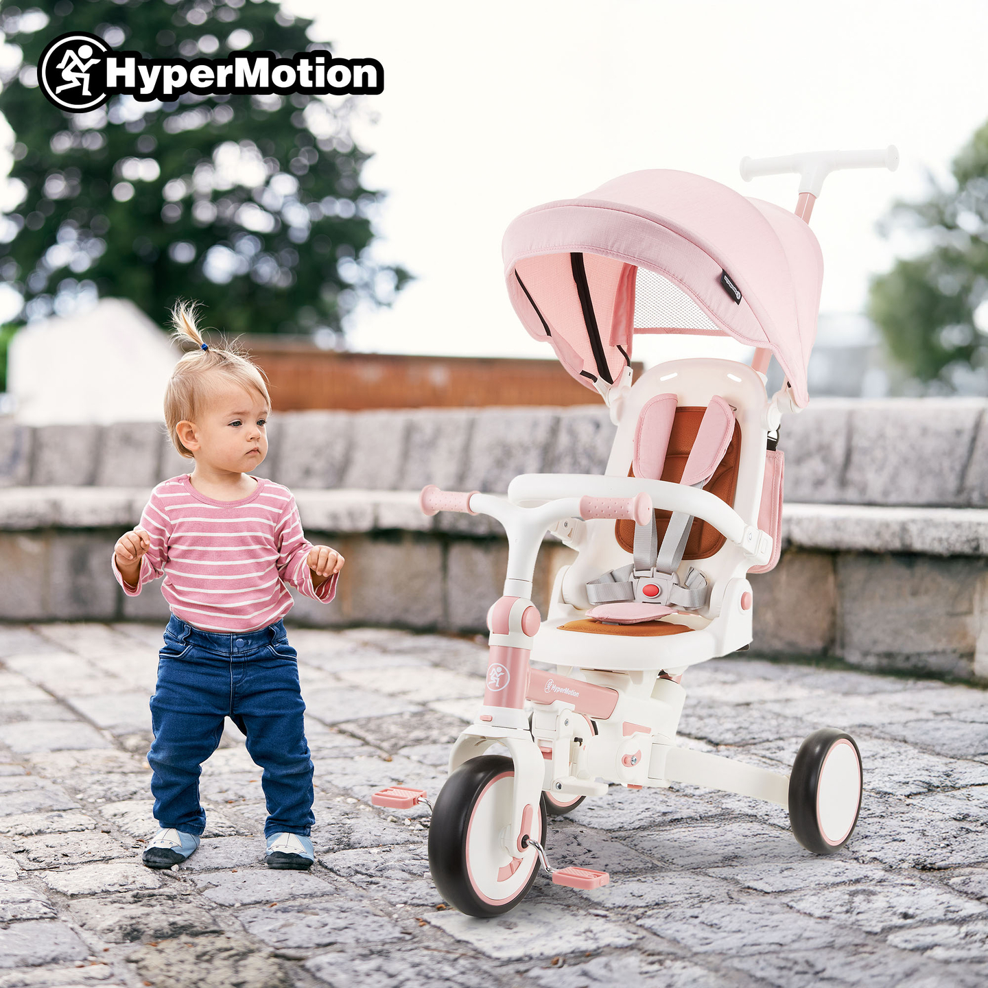 8in1 multifunktionell trehjuling TOBI FOREST - rosa