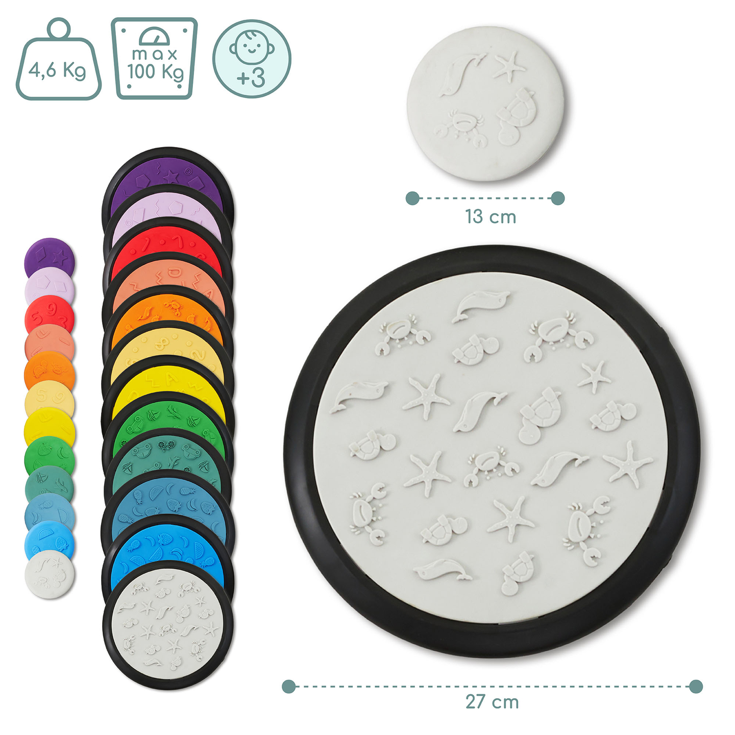 Färgglada sensoriska skivor för barn - 24 stycken