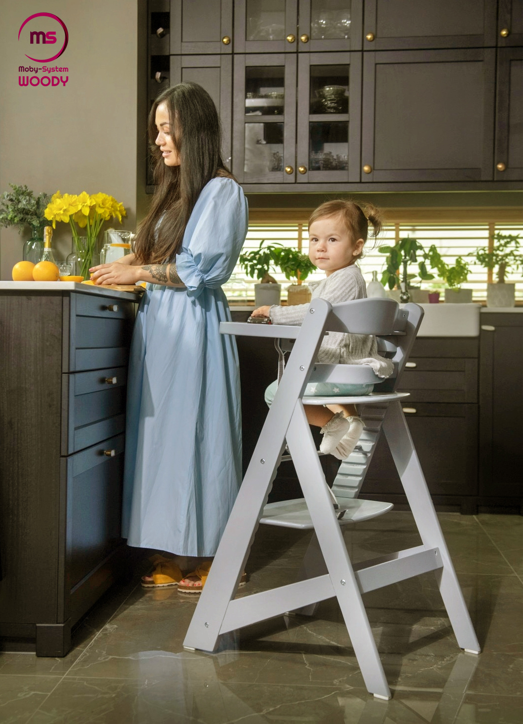 Träfåtölj Moby-System WOODY - grå färg