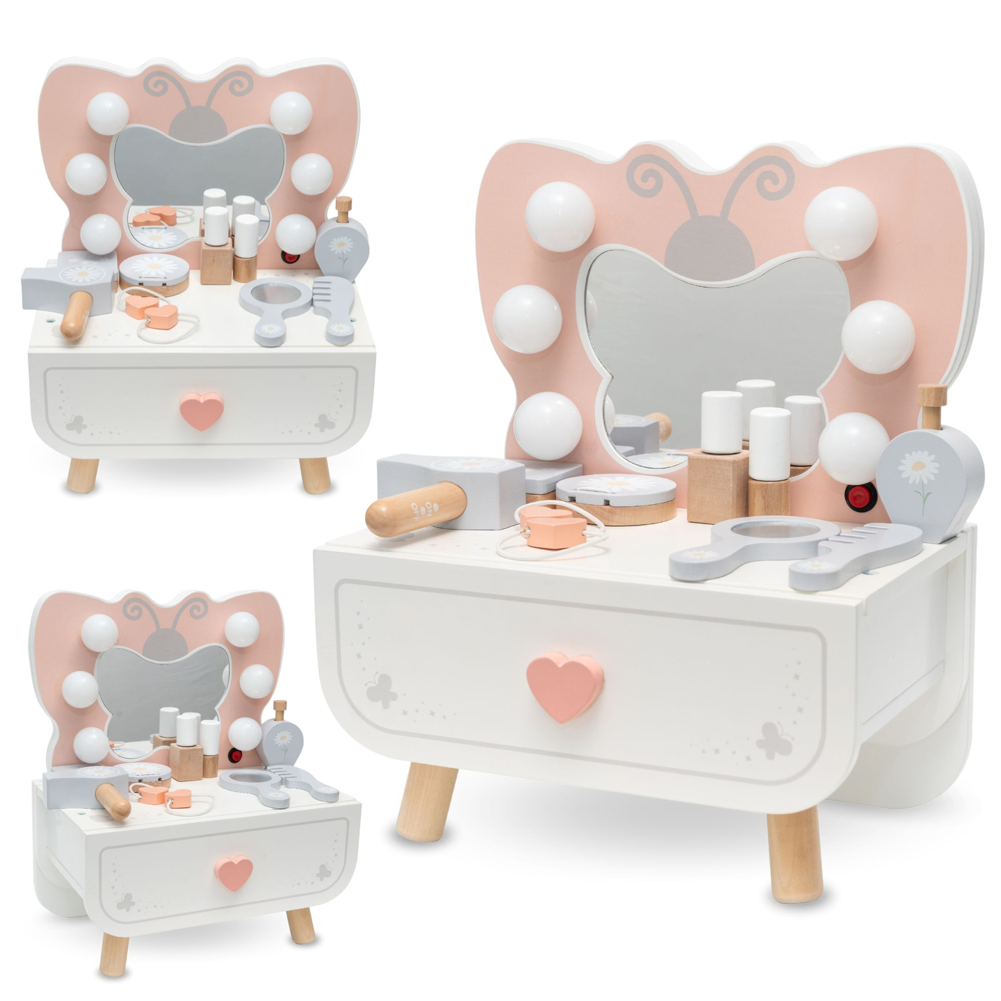 Mini sminkbord i trä med LED-belysning - Butterfly