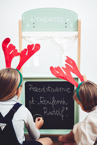 Stor träbutik - stall och teater 2 i 1 med våg, betalterminal, frukt och grönsaker