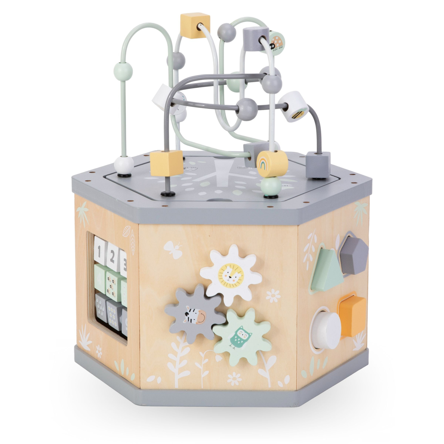 Interaktiv 7-i-1 utbildningskub i trä - motorloop