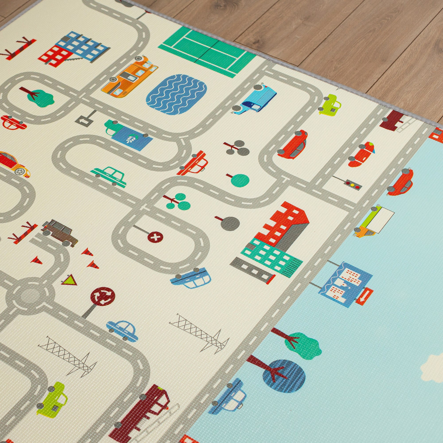 Dubbelsidig skumgummimatta XXL - rulle 2 CM (väg och sicksack)