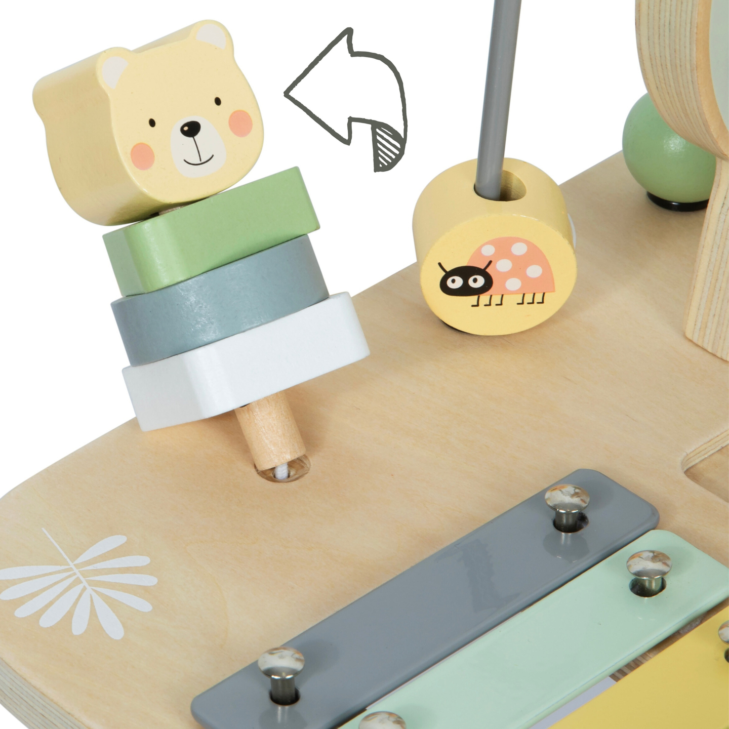 Trä pedagogiskt 7-i-1 musikbord med cymbaler och gonggong - vild djungel