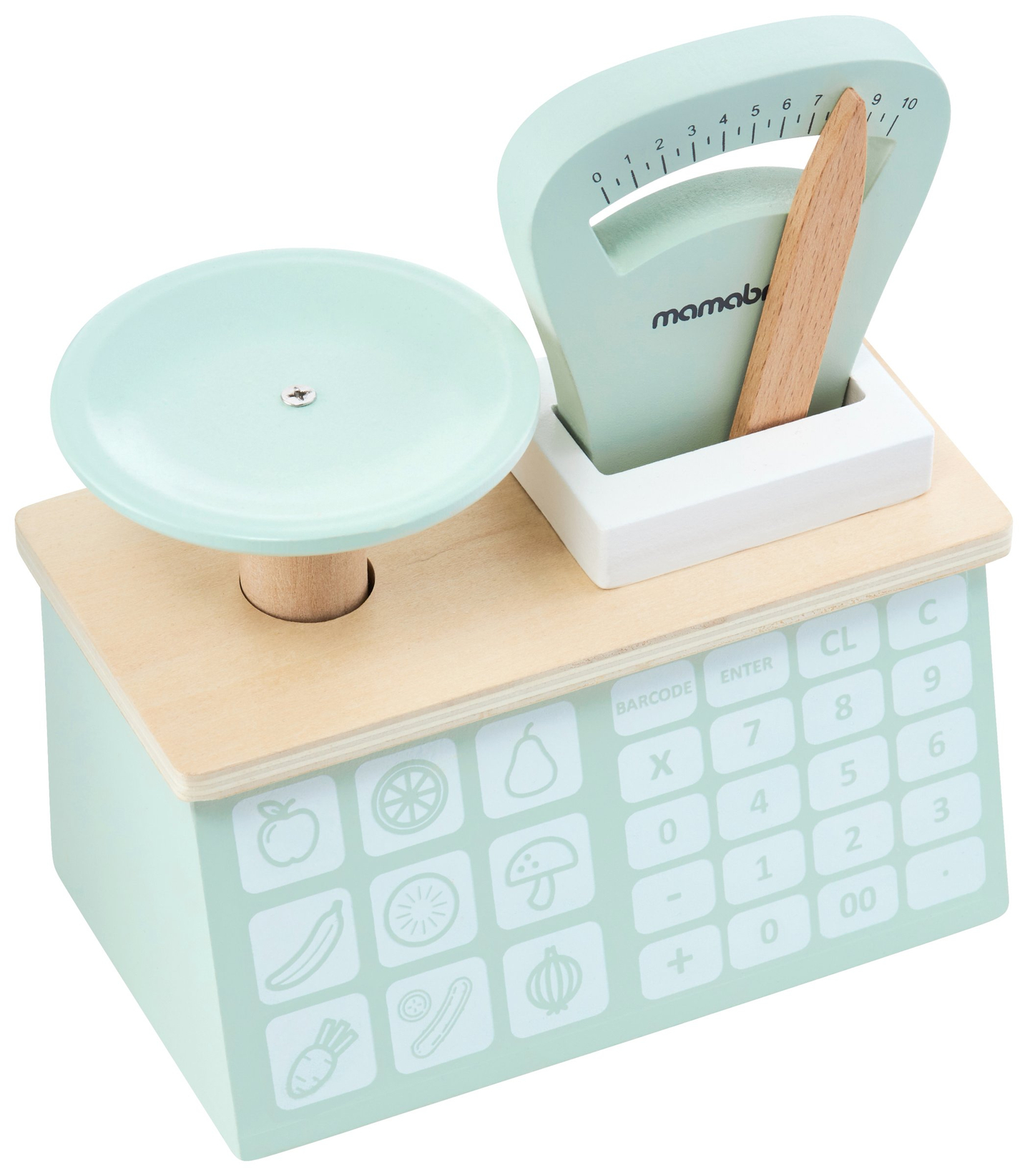 Stor träbutik - stall och teater 2 i 1 med våg, betalterminal, frukt och grönsaker