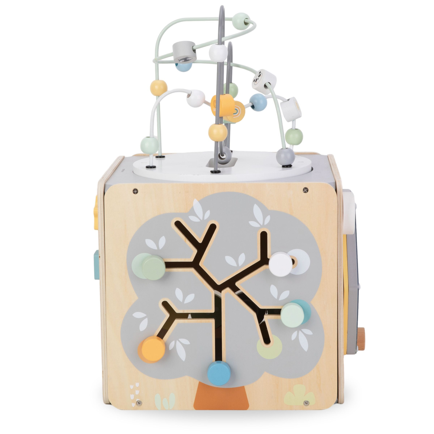 Stor aktivitetskub i trä med ögla - Montessori