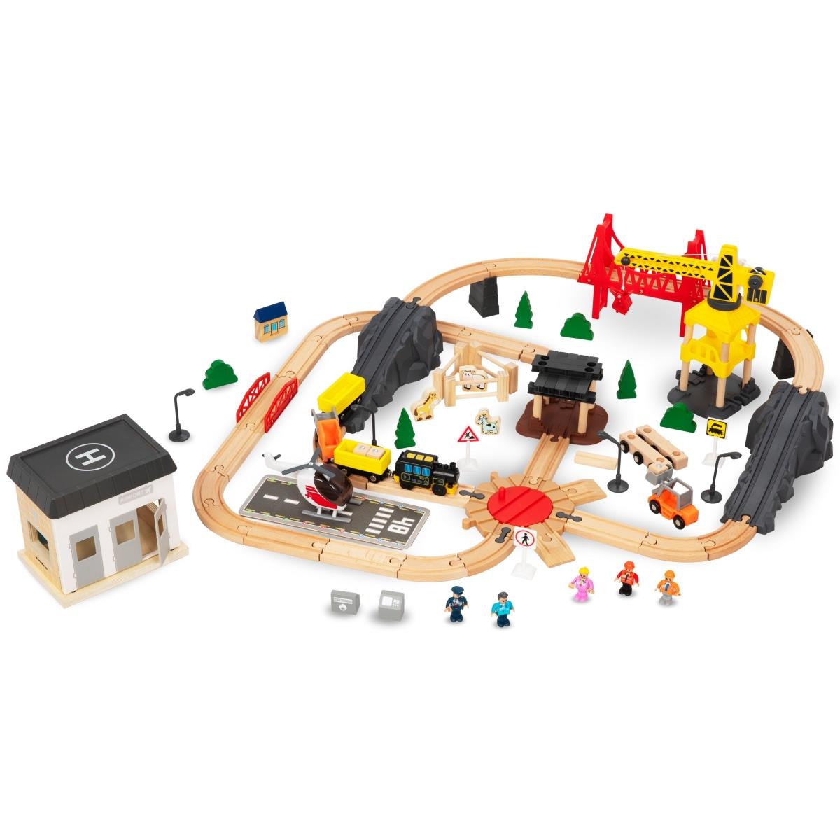 Träjärnväg, batteridrivet tåg - Stad: spår, bilar, bro, flygplats