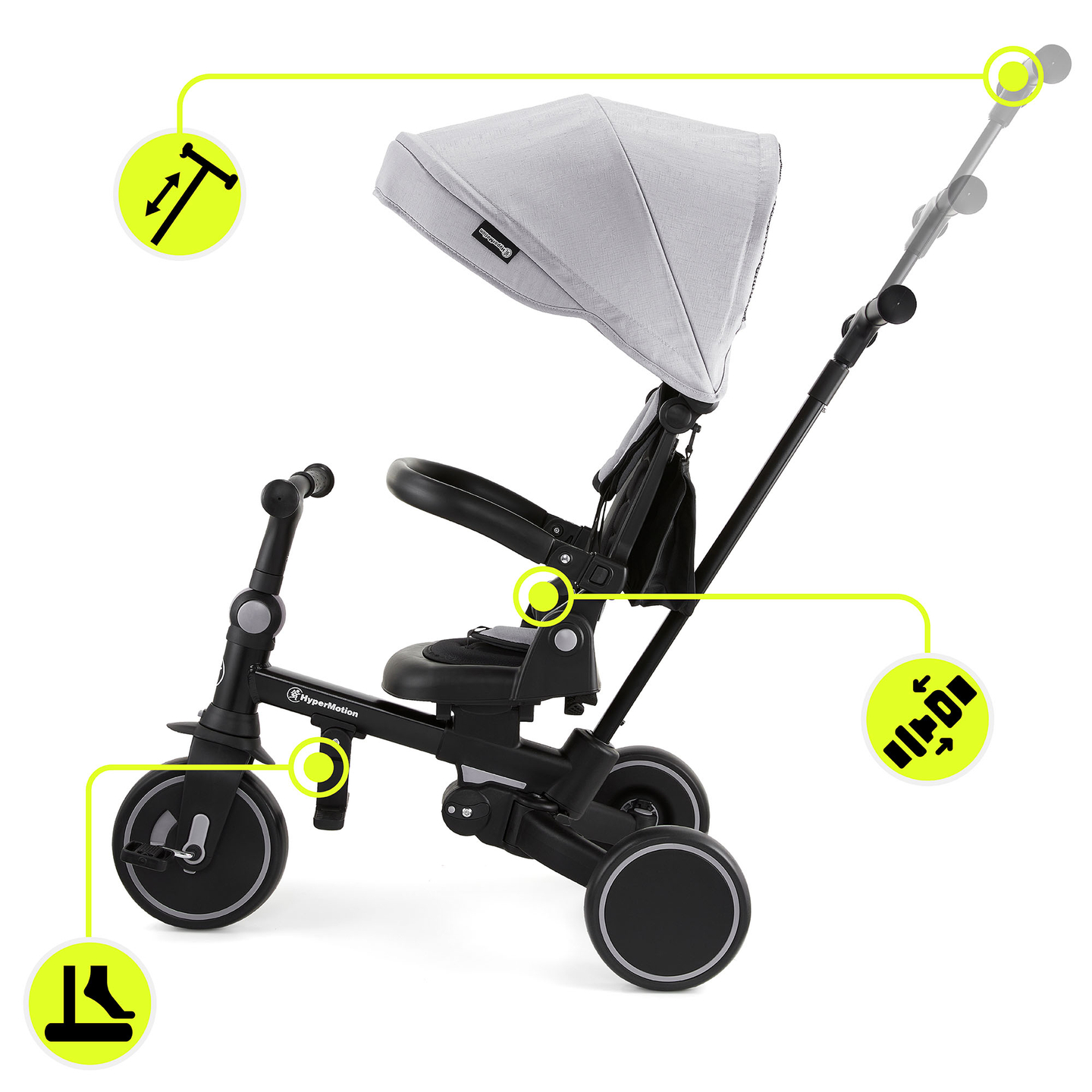 8in1 multifunktionell trehjuling TOBI FOREST - grå