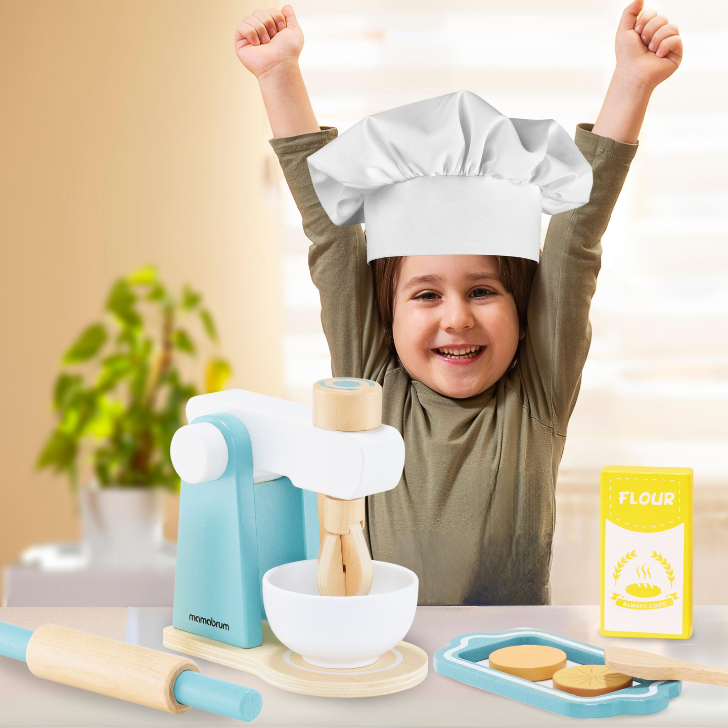 Träblandare med tillbehör