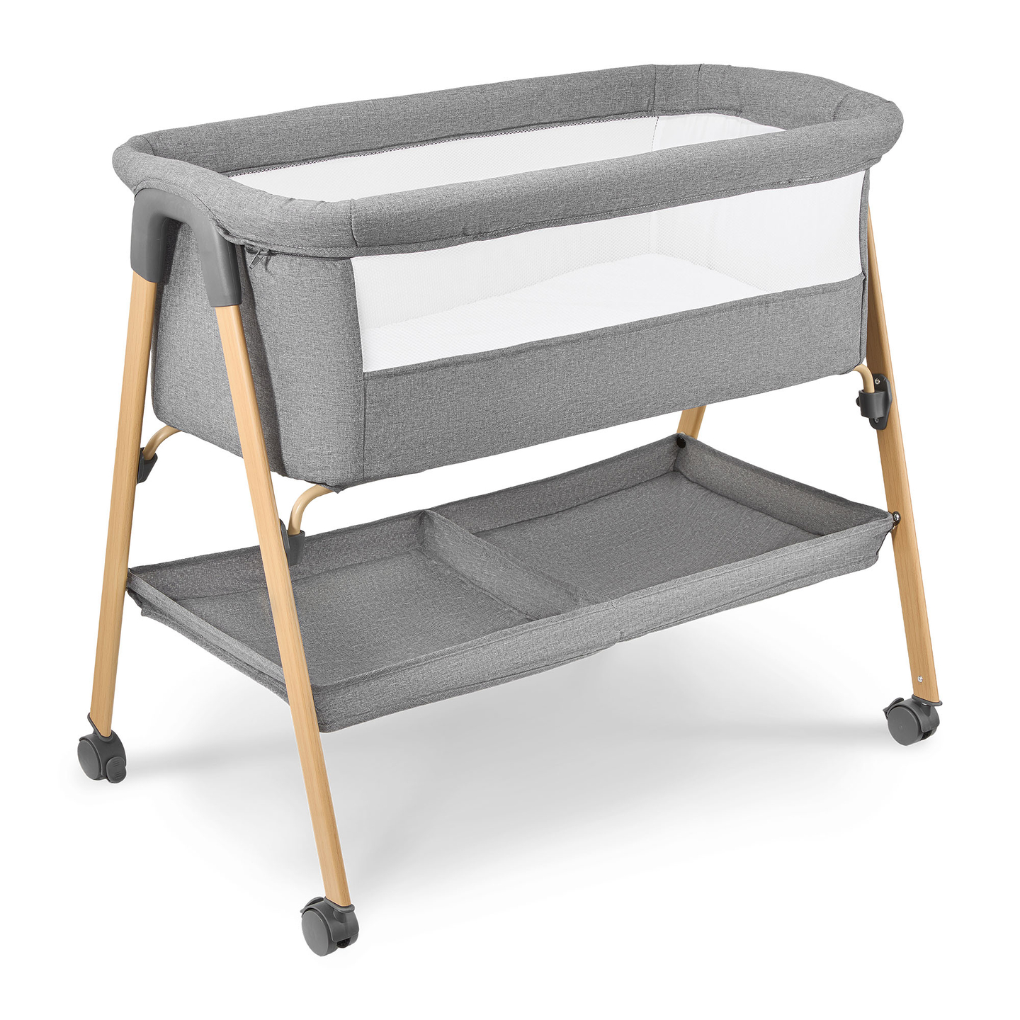 Spjälsäng, fristående, resesäng, vagga med madrass - grå
