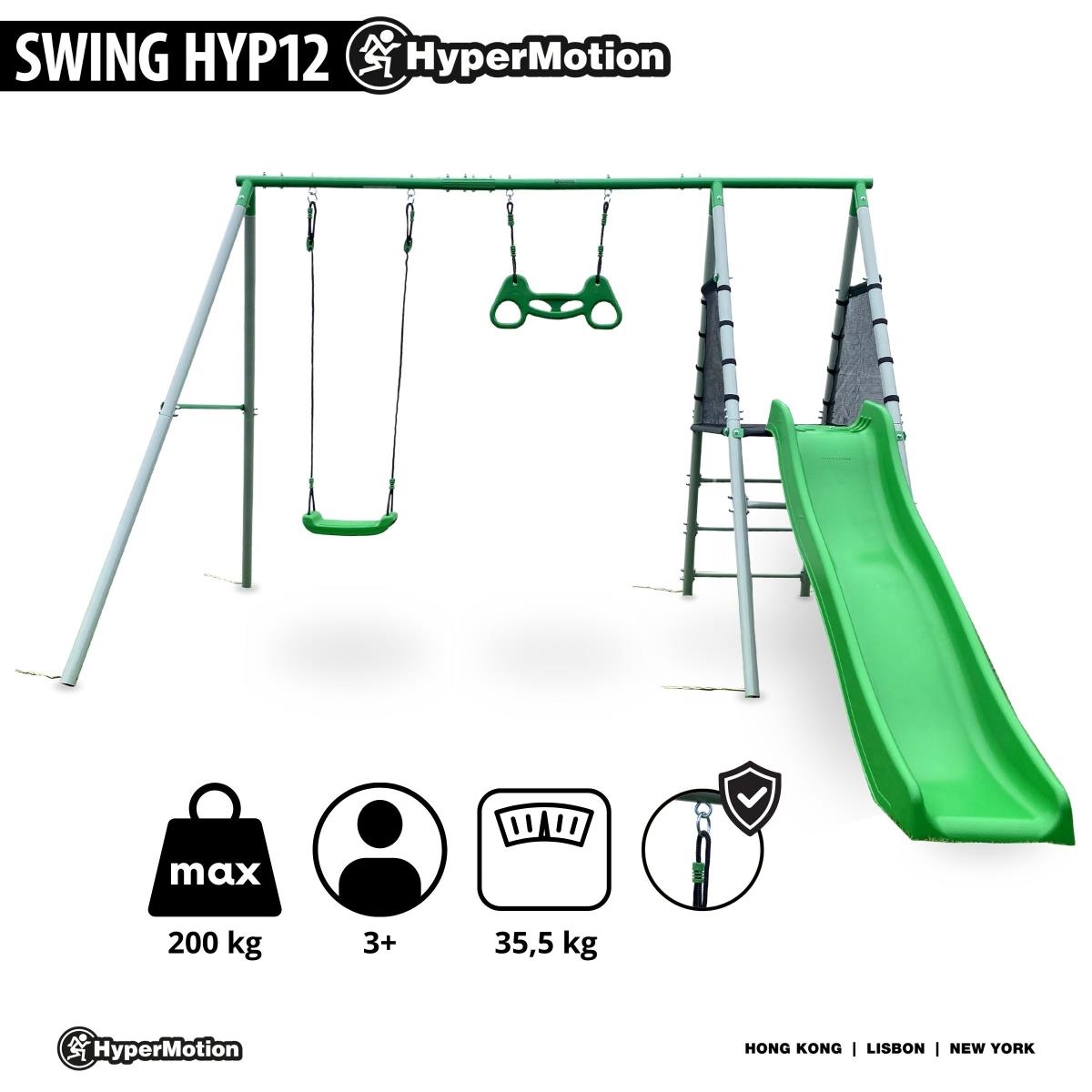 XXL trädgårdslekplats för barn med gunga, gymnastisk trapets och rutschkana