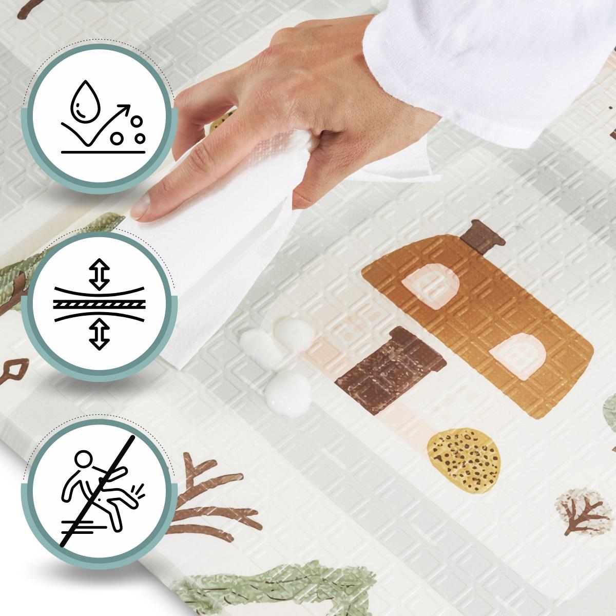 Dubbelsidig hopfällbar skummatta 180 x 120 x 1cm - Charming Town/Sand Beige