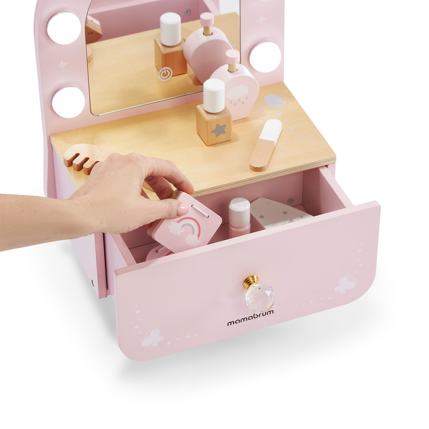Minisminibord i trä för barn med tillbehör och LED-belysning med smidig ljusstyrkejustering