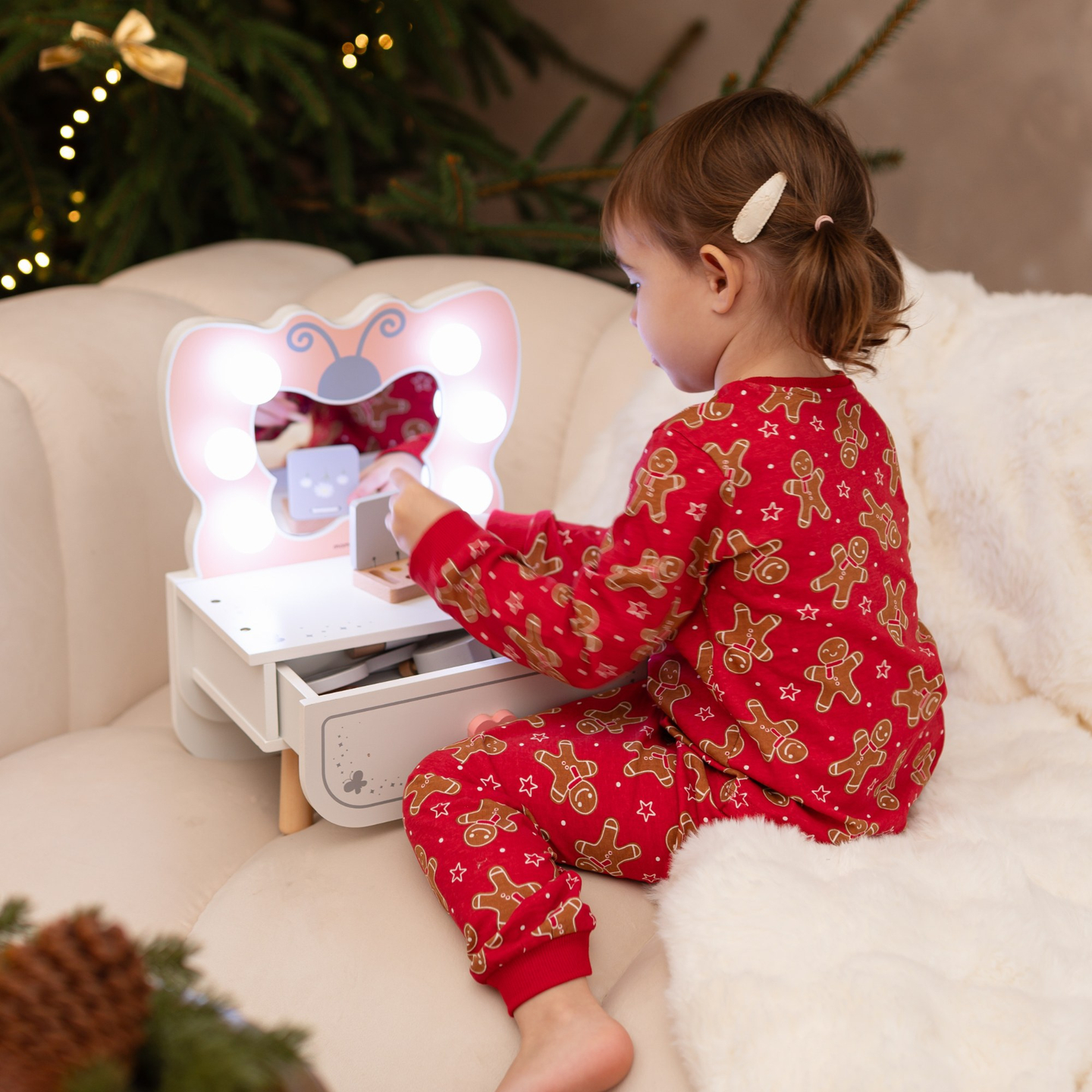 Mini sminkbord i trä med LED-belysning - Butterfly