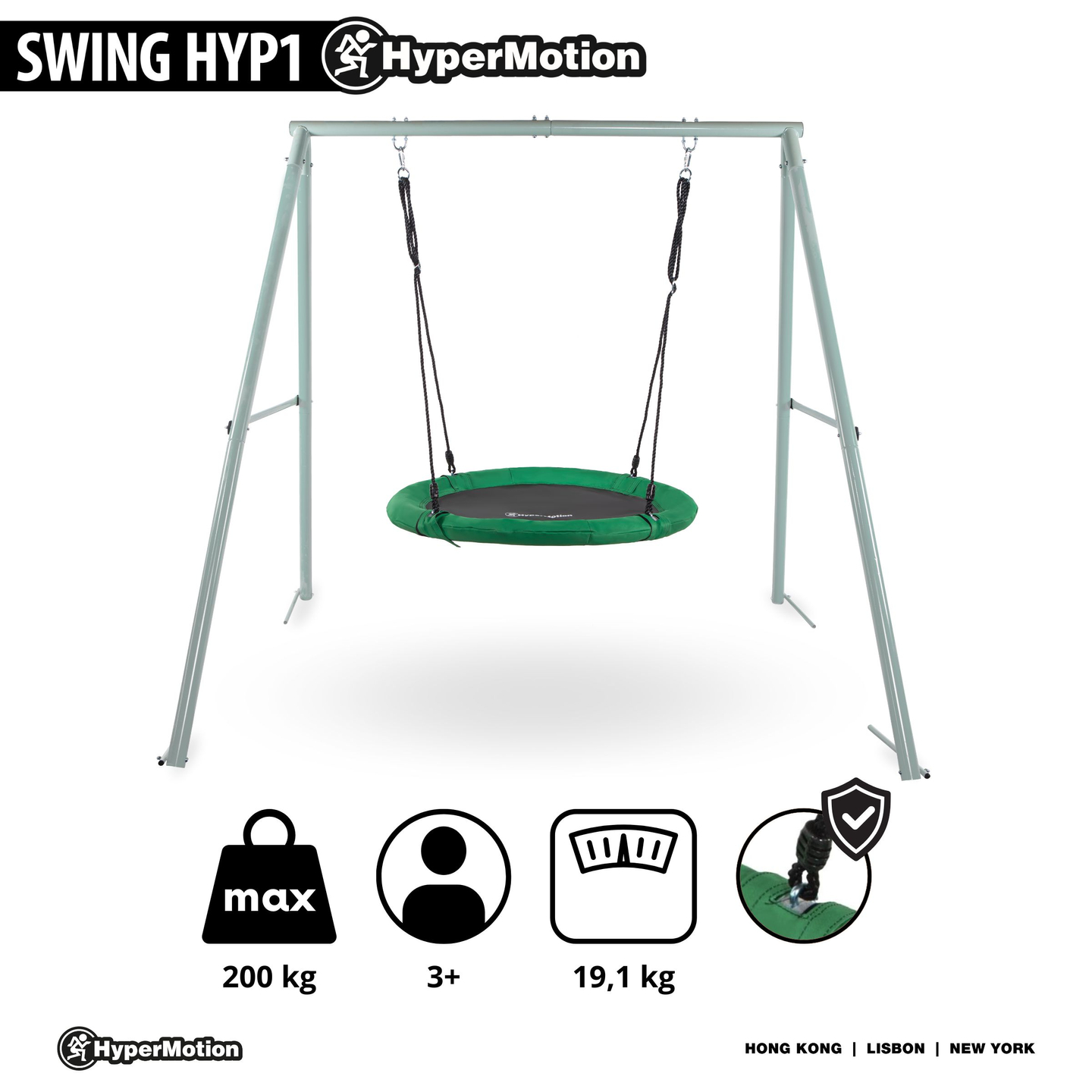 Trädgårdsgunga av typ storkbo med ram och rep