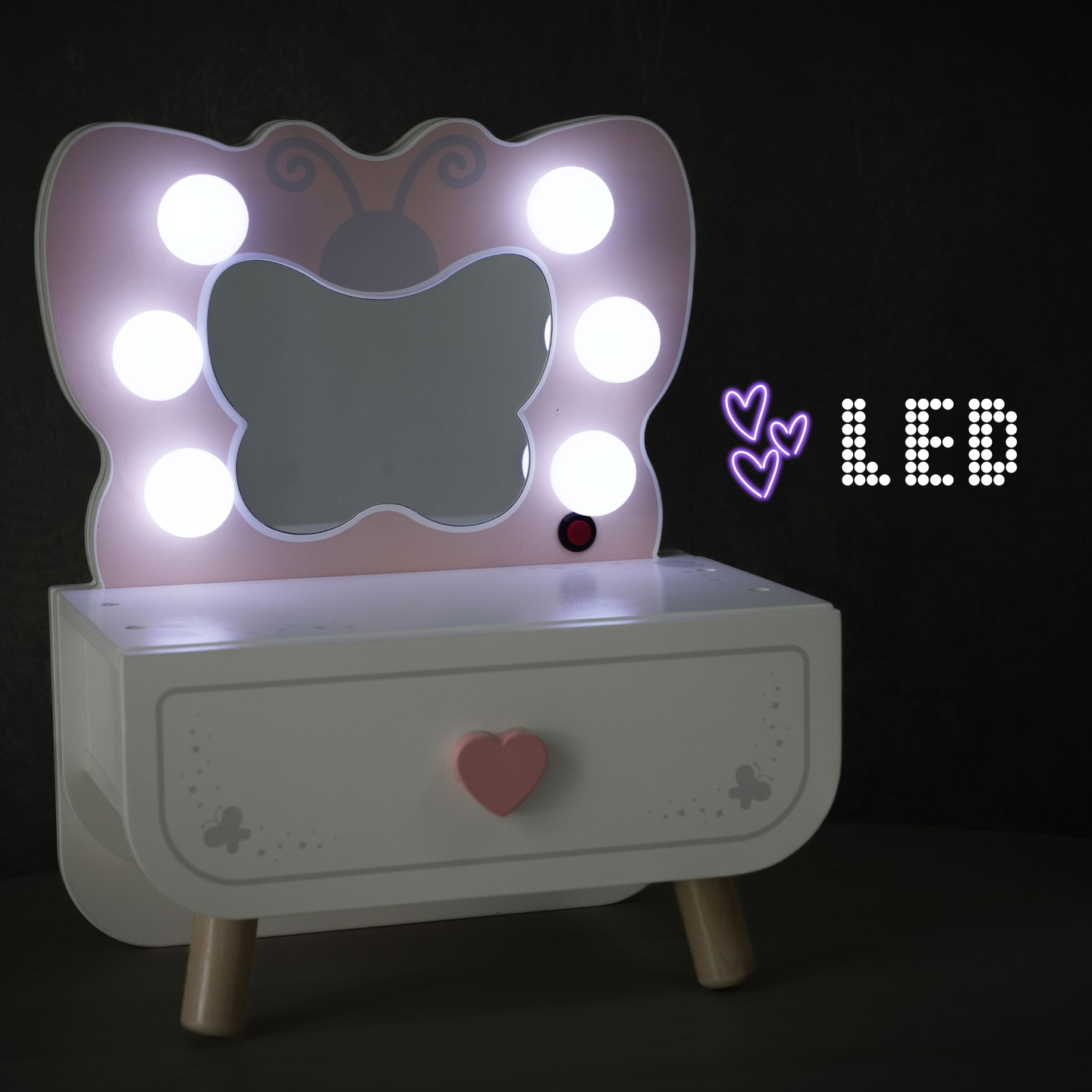 Mini sminkbord i trä med LED-belysning - Butterfly