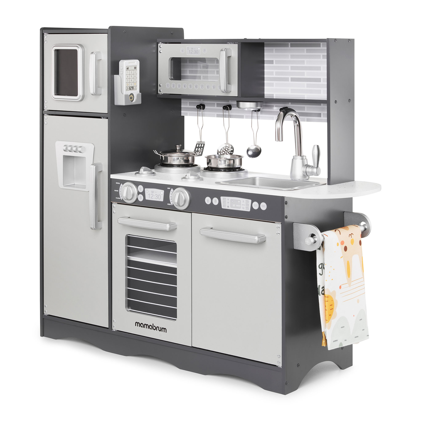 XXL träkök med LED-belysning, förkläde och tillbehör