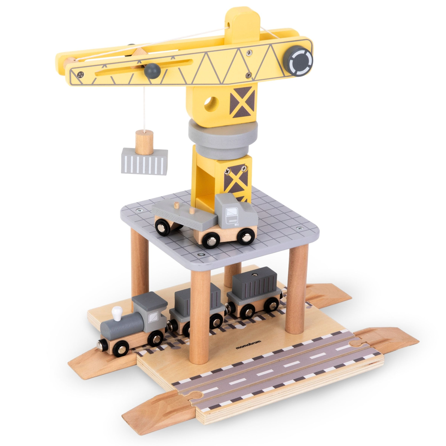 Mobil hamnkran med magnetvinsch och tillbehör - set i trä