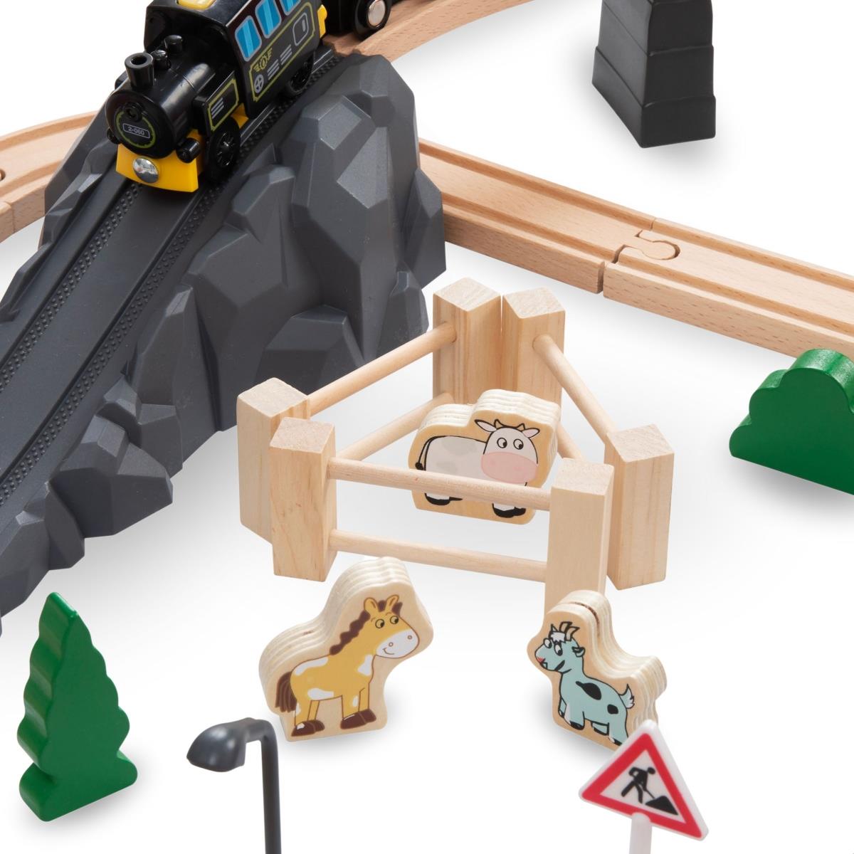 Träjärnväg, batteridrivet tåg - Stad: spår, bilar, bro, flygplats