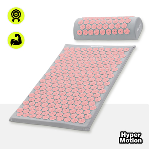 Akupressurmatta med kudde och överdrag - 72 cm HyperMotion grå och rosa