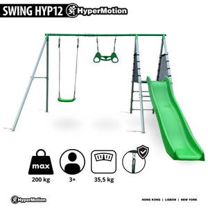 XXL trädgårdslekplats för barn med gunga, gymnastisk trapets och rutschkana