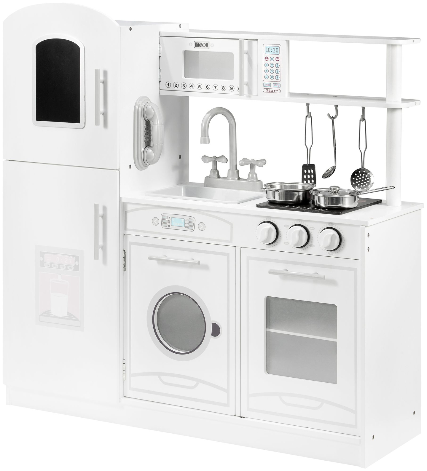 Stora vita kökstillbehör och förkläde i trä