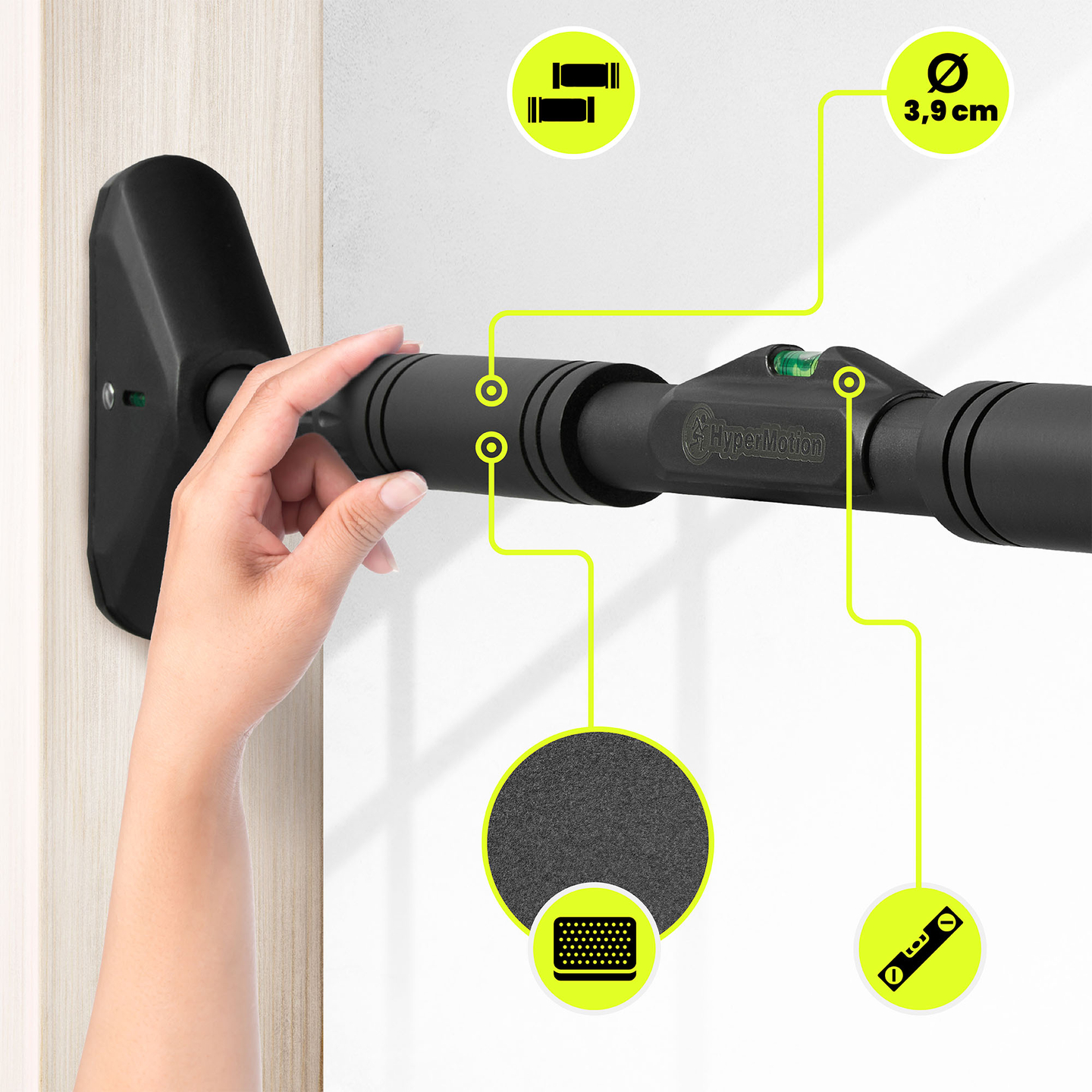 HyperMotion justerbar pull-up-stång 70–100 cm, 200 kg, svart