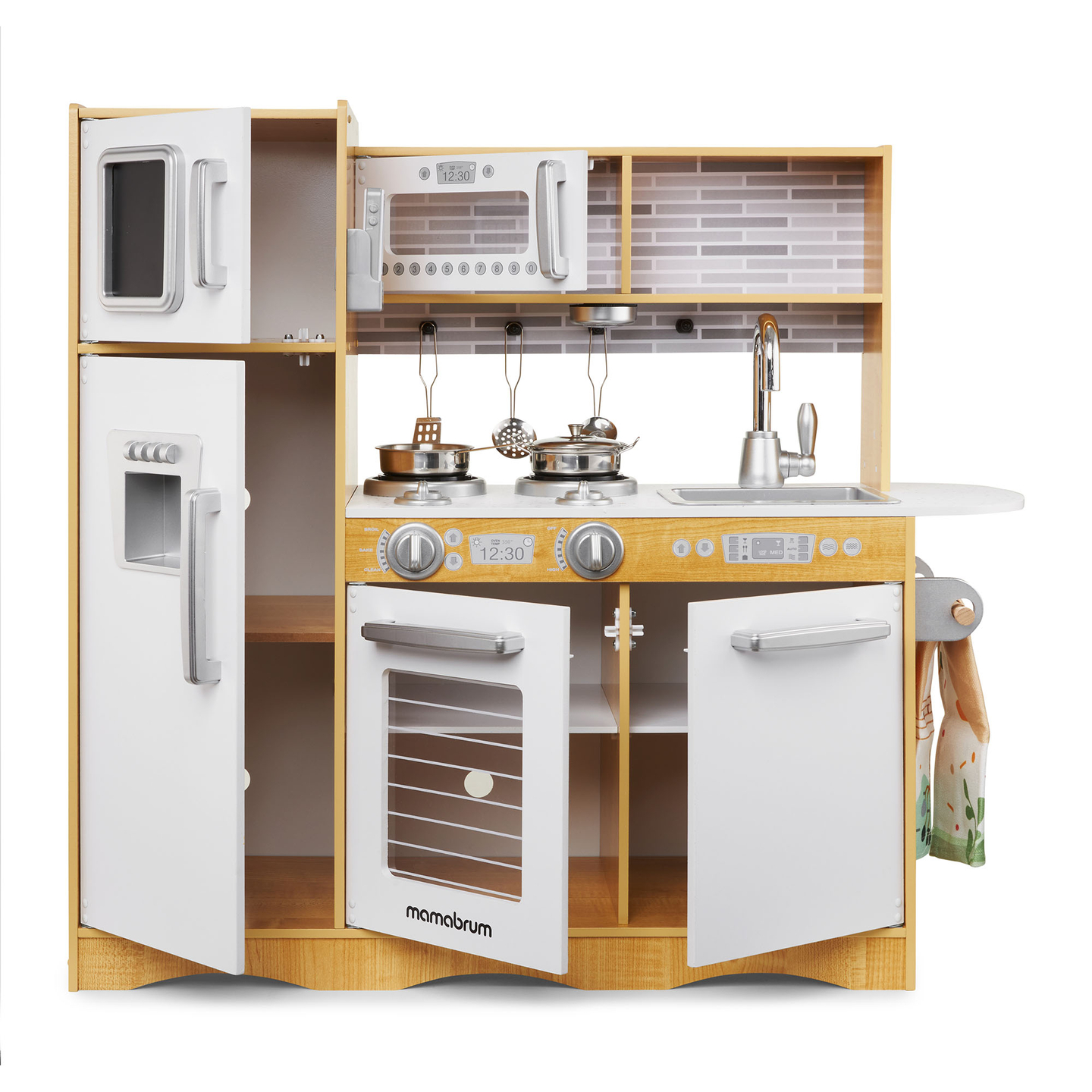 XXL träkök med LED-belysning, förkläde och tillbehör