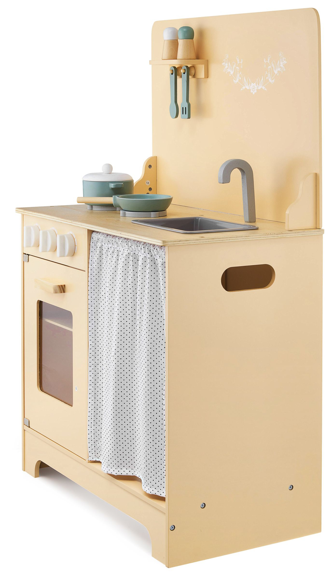 Träkök med förkläde, tillbehör och LED-belysning