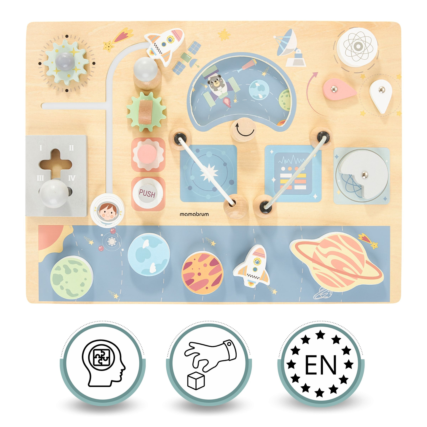 Manipulationsbräda i trä - Cosmos