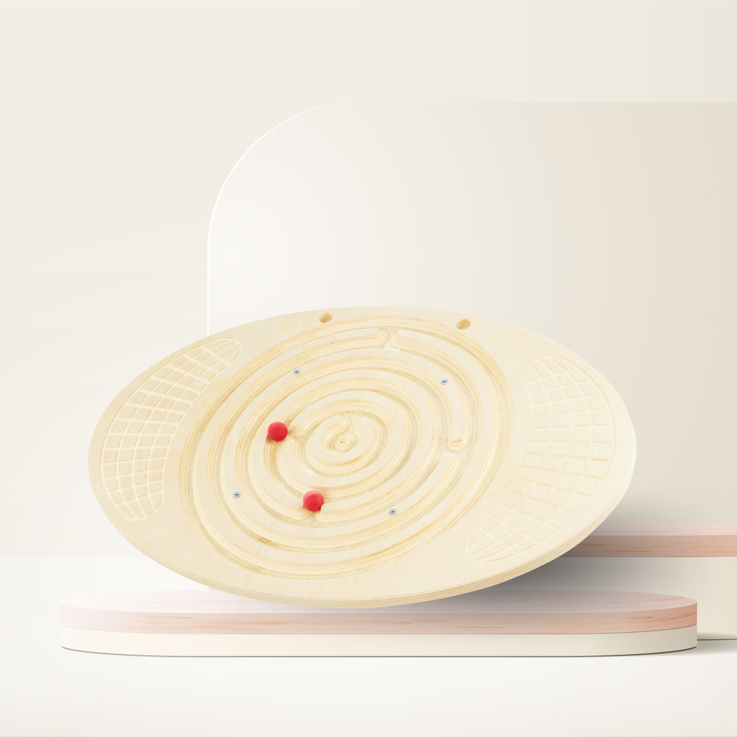 Balansbräda i trä med labyrint och kulor - balansvippa