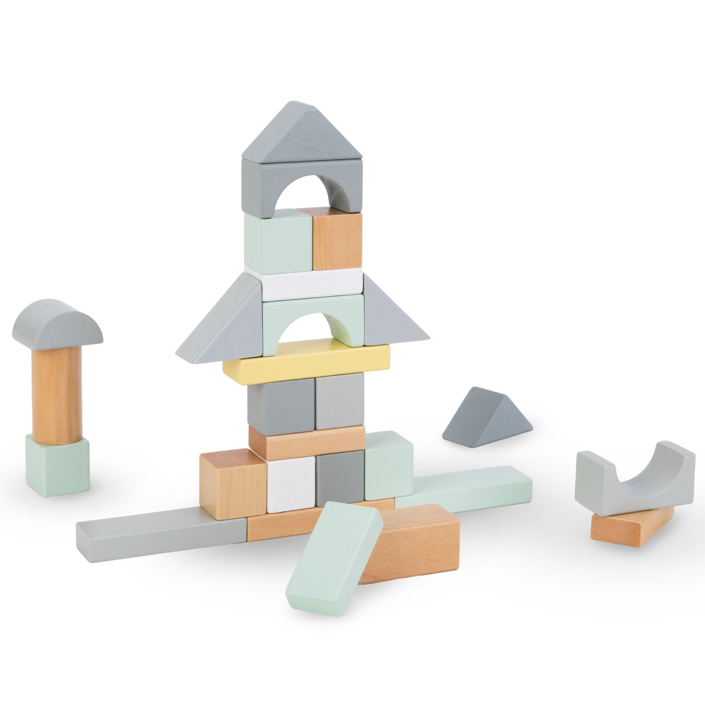 Pastellfärgade träklossar - set med 100 XL-bitar