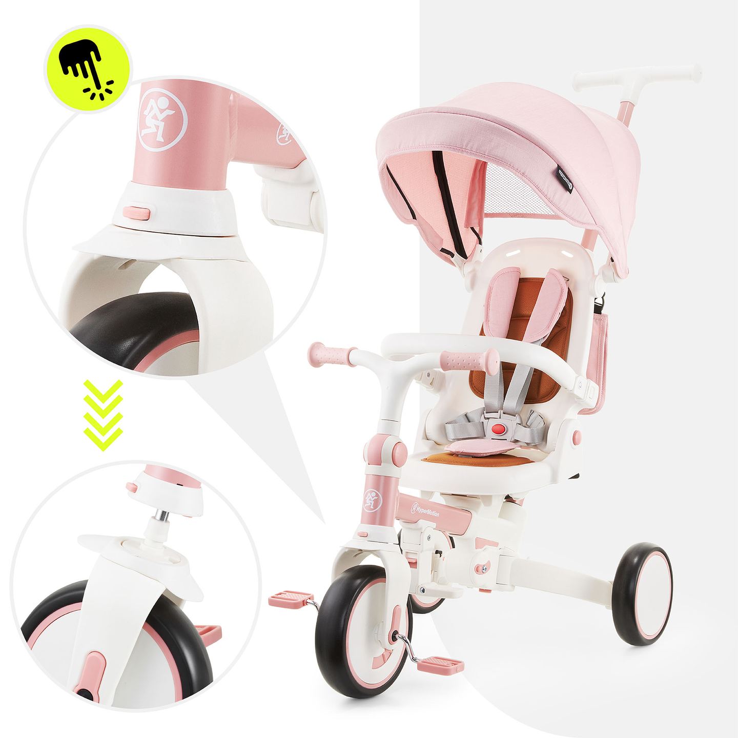 8in1 multifunktionell trehjuling TOBI FOREST - rosa