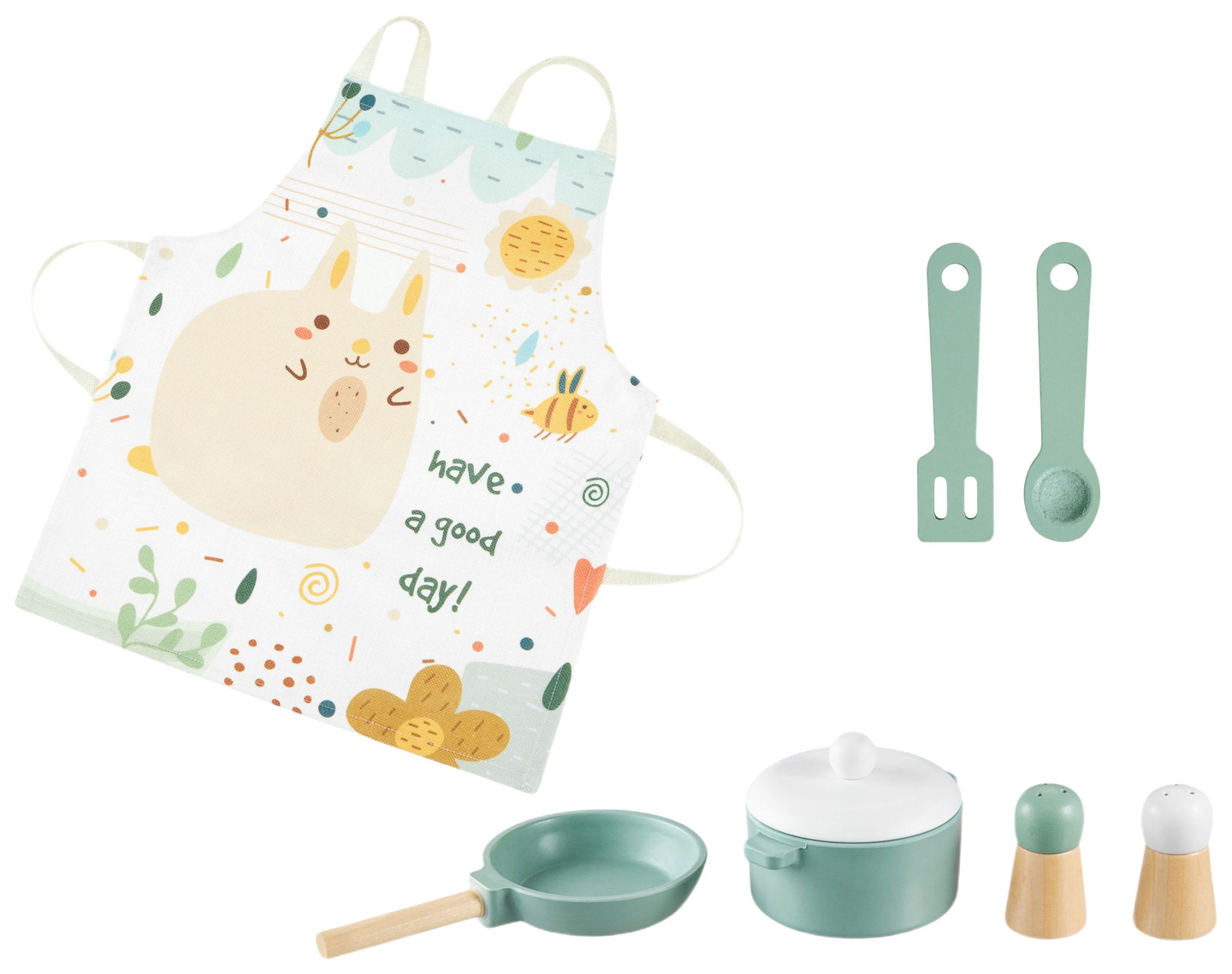 Träkök med förkläde, tillbehör och LED-belysning