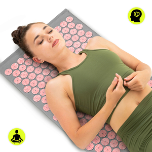 Akupressurmatta med kudde och överdrag - 72 cm HyperMotion grå och rosa