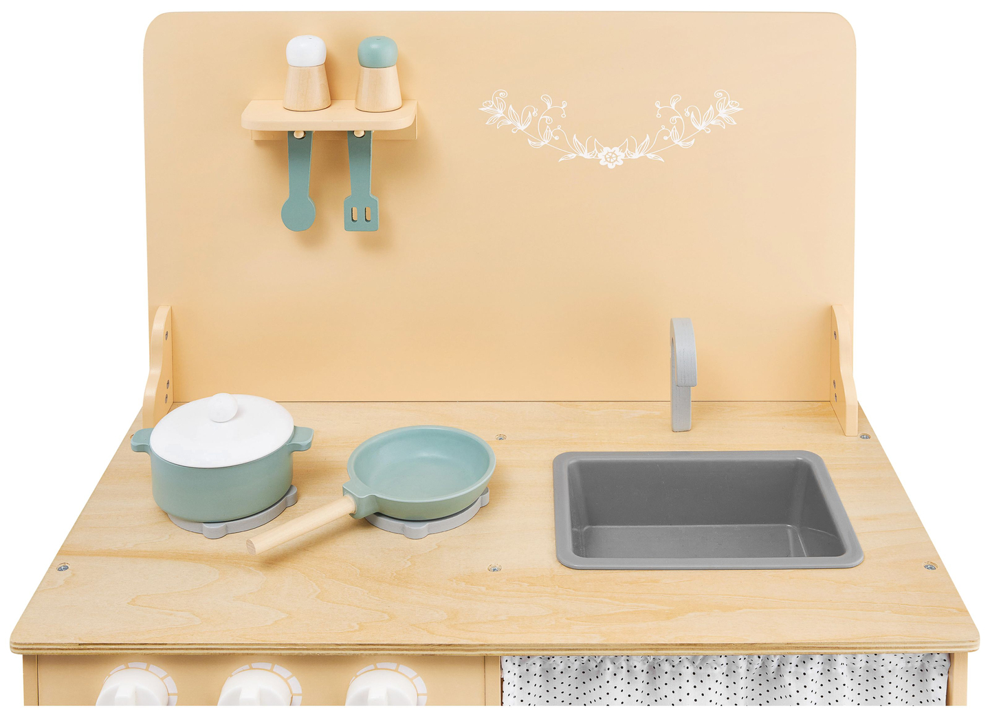 Träkök med förkläde, tillbehör och LED-belysning