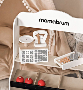 Mini market - butik med vågar, terminal, betalkort och frukt