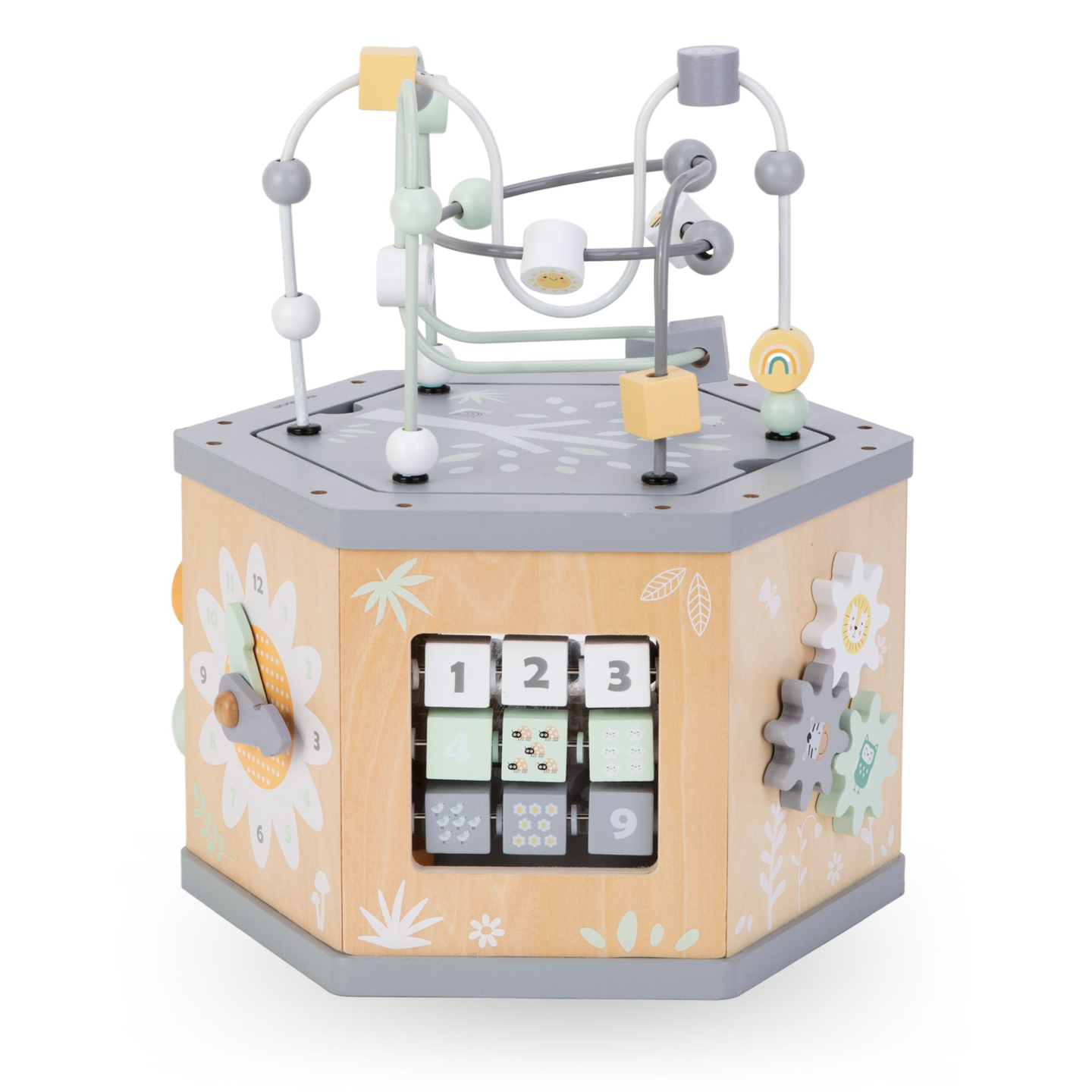 Interaktiv 7-i-1 utbildningskub i trä - motorloop