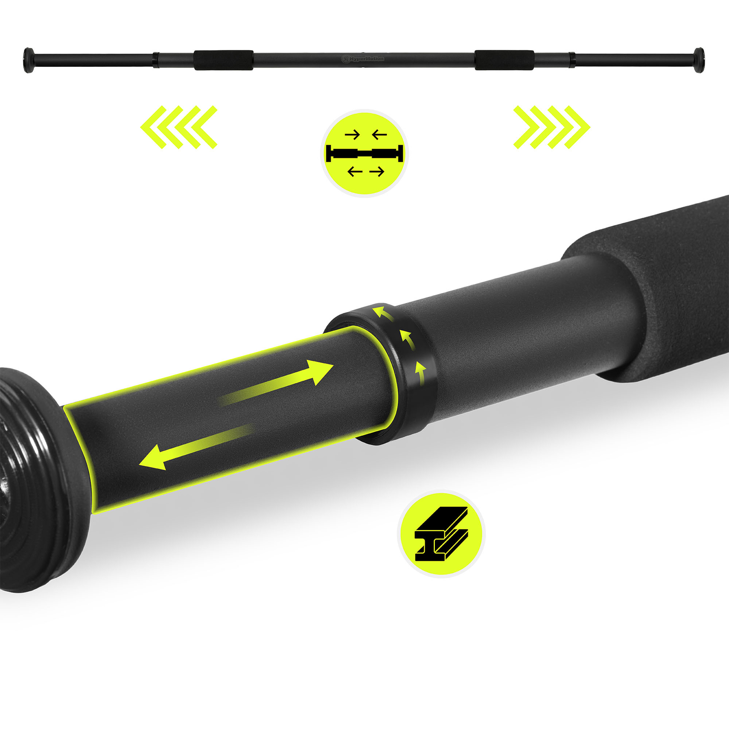 HyperMotion justerbar pull-up-stång 80-130 cm, 150 kg, svart