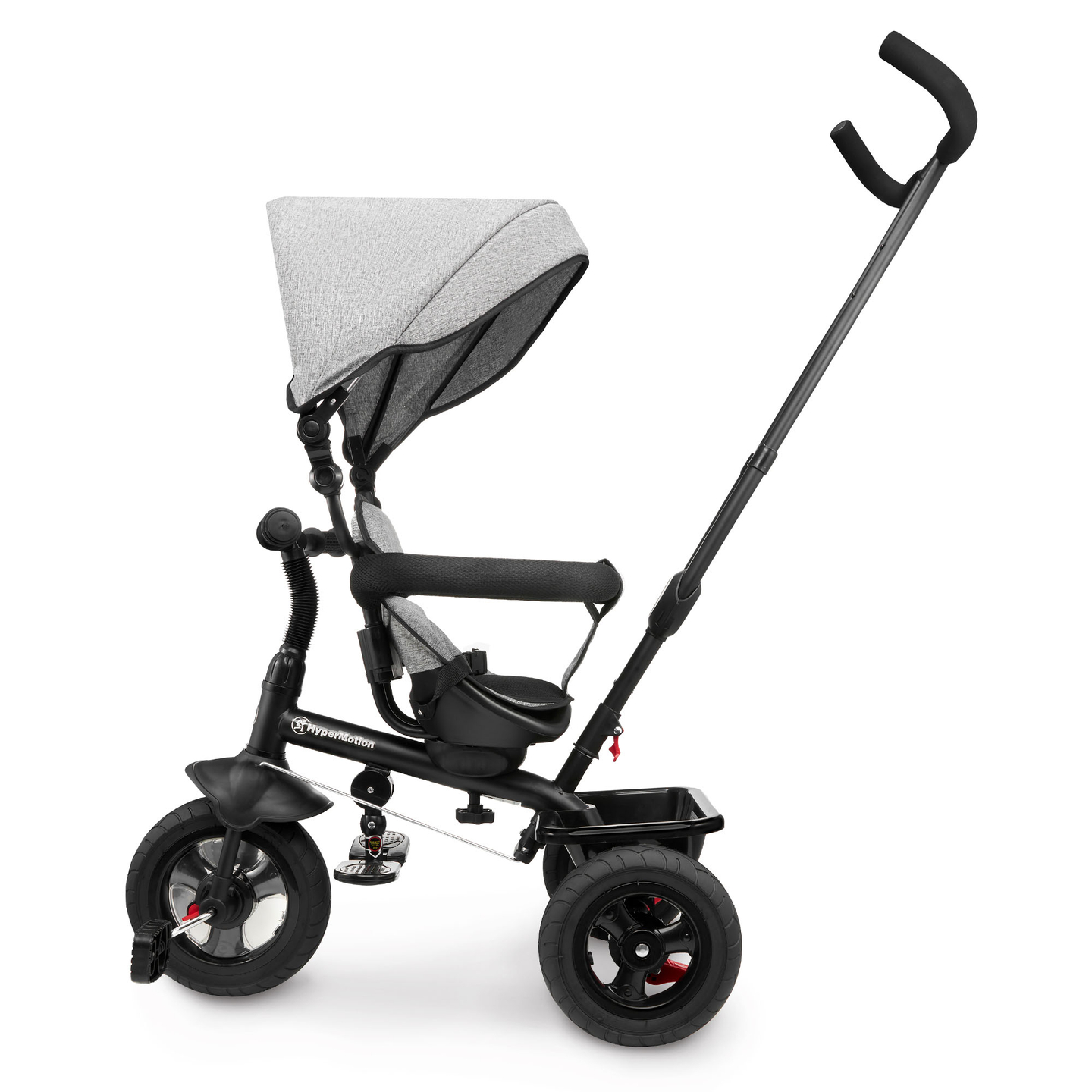 Trehjuling för barn 1-4 år - TOBI FREY - grå färg - svängbar - pumpade hjul + tryckare