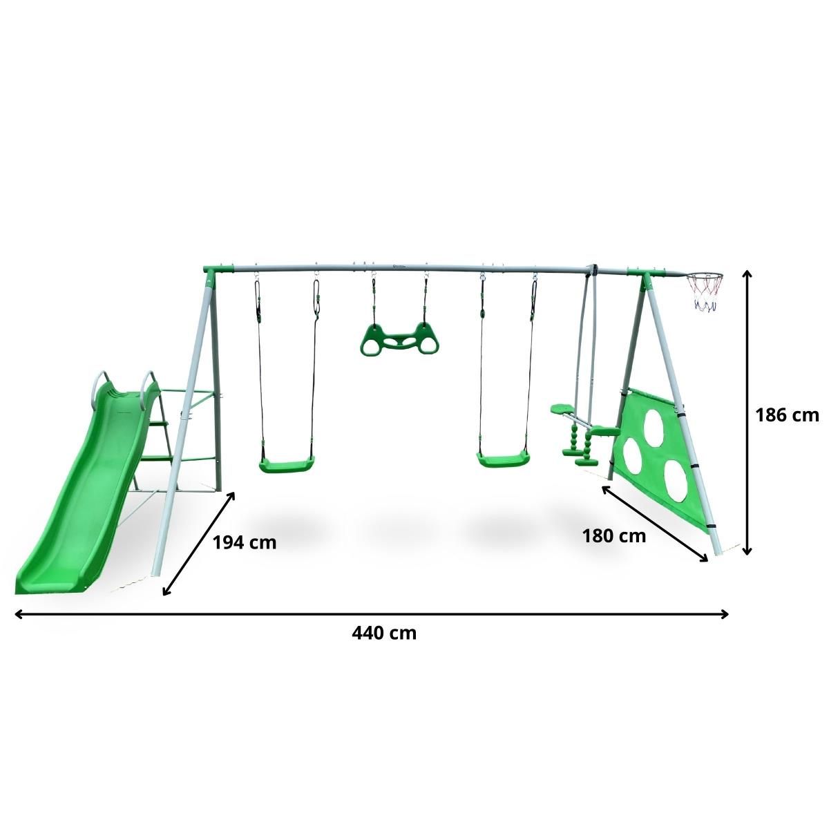 XXXL trädgårdslekplats för barn med gungor, rutschkana, gymnastisk trapets, basketkorg och fotbollsmål