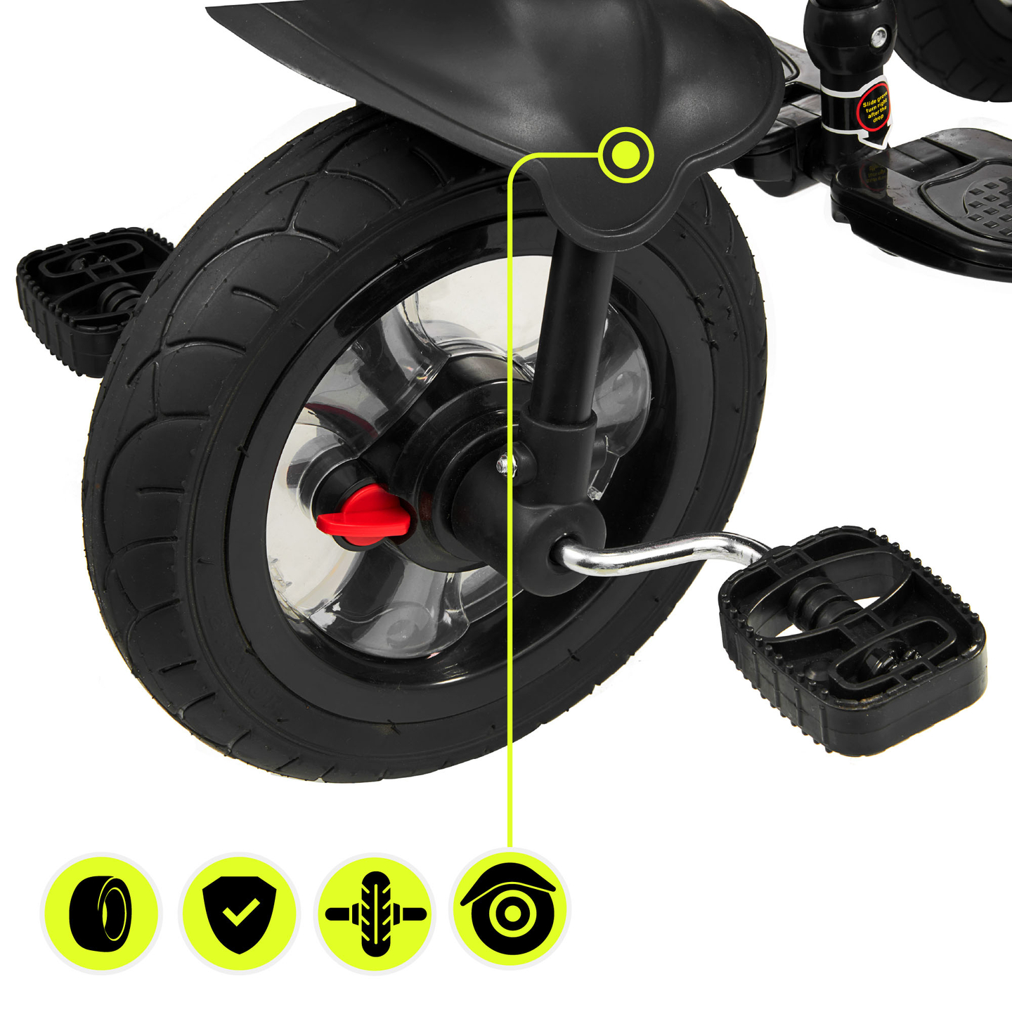 Trehjuling för barn 1-4 år - TOBI FREY - rosa färg - svängbar - pumpade hjul + tryckare